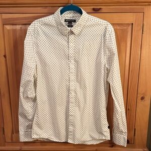 🐷 Michael Kors White Button-Down Shirt with Small Gold Squares Print